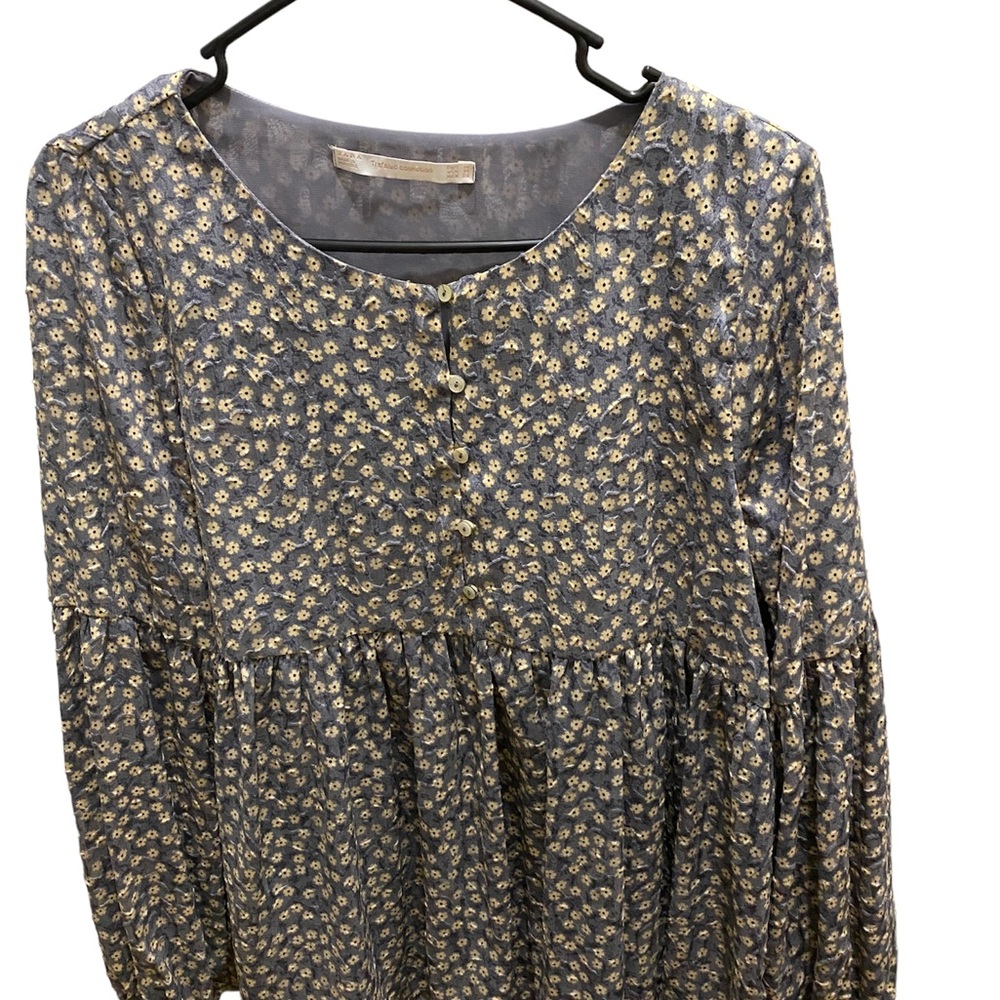 Zara Boho Blouse, Floral Peplum Chiffon Button front, Long Sleeve, Peasant top.